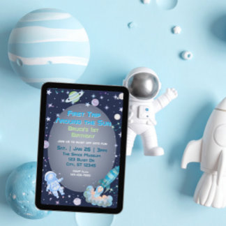 Erste Reise, Blue Green Space 1. Geburtstag Einladung
