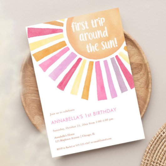 Erste Reise durch das Sun-Party 1. Geburtstag Einladung