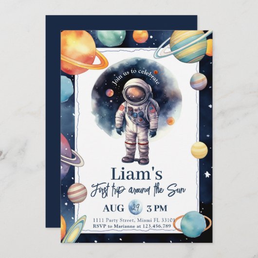 Erste Reise durch den Sonnenastronauten Weltraum z Einladung (Vorne/Hinten)