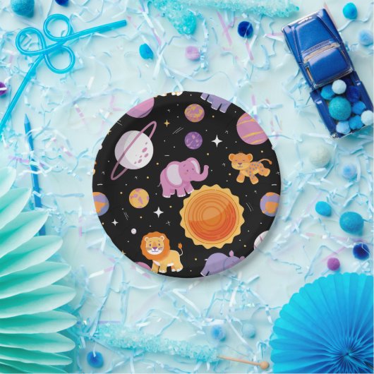 Erste Reise durch die Sonne Safari Tiere im All Pappteller (Party)