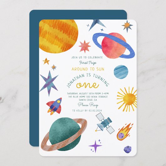 Erste Reise Raumfahrtastronaut erster Geburtstag Einladung