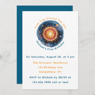 Erste Reise rund um das Sun 1. Geburtstag Party Einladung