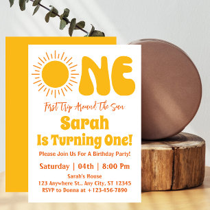 Erste Reise rund um das Sun 1. Geburtstag Party Einladung