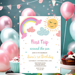 Erste Reise rund um das Sun 1. Geburtstag Party Einladung