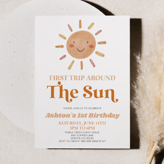 Erste Reise rund um das Sun Boho 1. Geburtstag Par Einladung