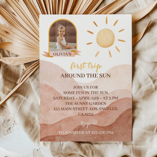 Erste Reise rund um das Sun Foto 1. Geburtstag Ein Einladung