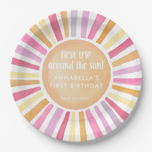 Erste Reise um das Sonnenmädchen zum ersten Geburt Pappteller (Vorderseite)