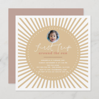 Erste Reise um das Sun Boho Foto 1. Geburtstag Einladung