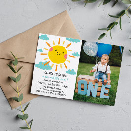 Erste Reise um das Sun Foto 1. Geburtstag Einladung