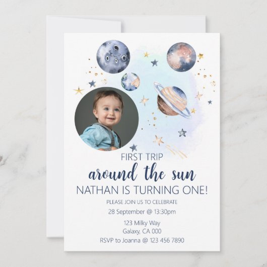 Erste Reise um das Sun Foto Einladung (Vorderseite)