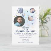 Erste Reise um das Sun Foto Einladung (Stehend Vorderseite)