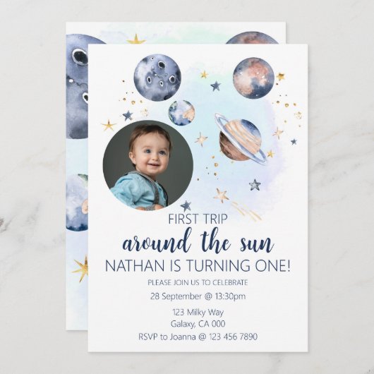 Erste Reise um das Sun Foto Einladung (Vorne/Hinten)