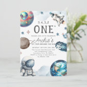 Erste Reise um den Sonnenastronaut zum Geburtstag Einladung (Stehend Vorderseite)