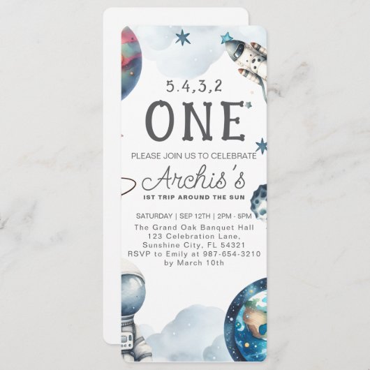 Erste Reise um den Sonnenastronaut zum Geburtstag Einladung (Vorne/Hinten)