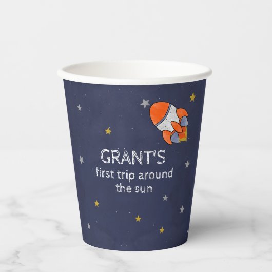 Erste Reise um den Sonnenraum 1. Geburtstag Pappbecher (Vorderseite)