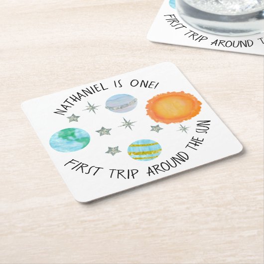 Erste Reise um den Sun Birthday Paper Untersetzer (angewinkelt)