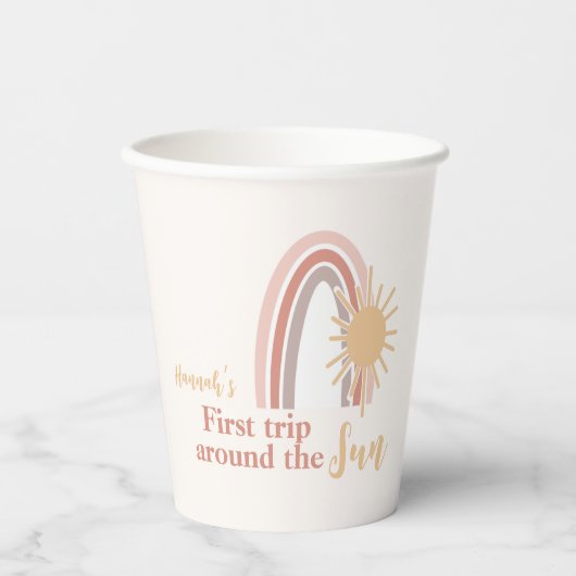 Erste Reise um den Sun Boho Rainbow Pappbecher (Vorderseite)