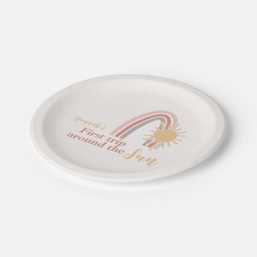Erste Reise um den Sun Boho Rainbow Pappteller (Schrägansicht)