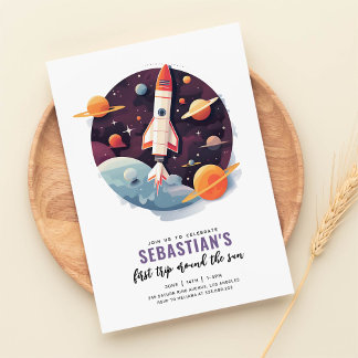 Erste Reise um den Sun Outer Space 1. Geburtstag Einladung