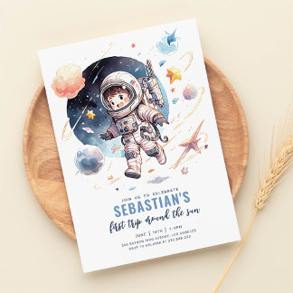 Erste Reise um den Sun Outer Space 1. Geburtstag Einladung