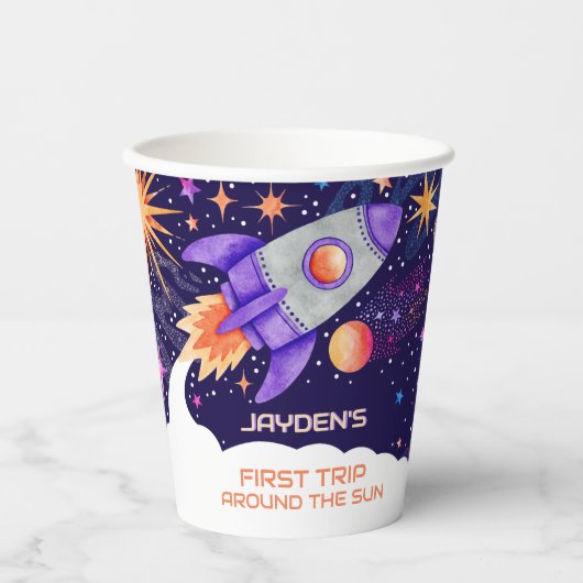 Erste Reise um den Sun Rocket Astronaut Space Pappbecher (Vorderseite)