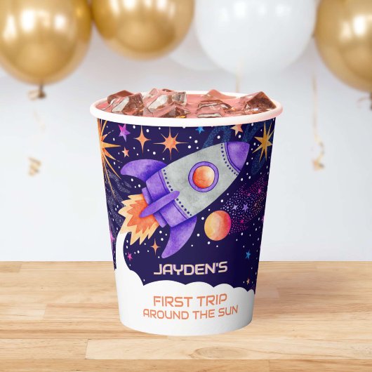 Erste Reise um den Sun Rocket Astronaut Space Pappbecher