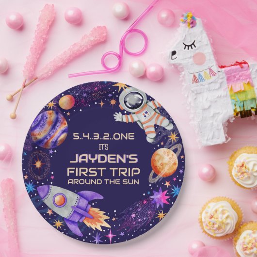 Erste Reise um den Sun Rocket Astronaut Space Pappteller (Party)