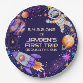 Erste Reise um den Sun Rocket Astronaut Space Pappteller (Vorderseite)