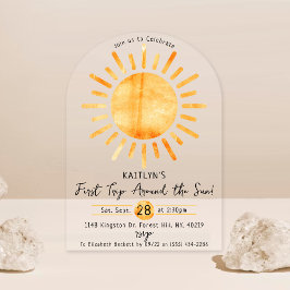 Erste Reise um die Sonne 1. Geburtstag Acryleinladungen