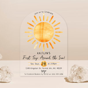 Erste Reise um die Sonne 1. Geburtstag Acryleinladungen