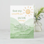 Erste Reise um die Sonne 1. Geburtstag Einladung (Stehend Vorderseite)