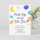 Erste Reise um die Sonne 1. Geburtstag Einladung (Stehend Vorderseite)