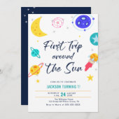Erste Reise um die Sonne 1. Geburtstag Einladung (Vorne/Hinten)