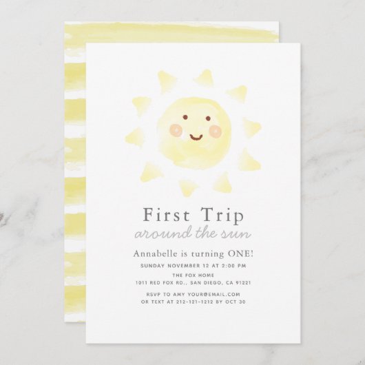 Erste Reise um die Sonne 1. Geburtstag Einladung (Vorne/Hinten)