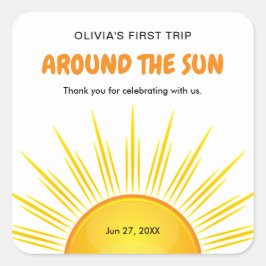 Erste Reise um die Sonne 1. Geburtstag Vielen Dank Quadratischer Aufkleber