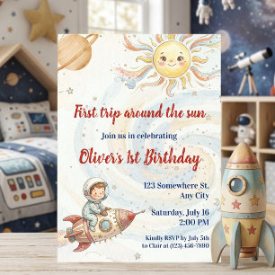 Erste Reise um die Sonne Astronaut 1. Geburtstag  Einladung