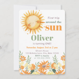 Erste Reise um die Sonne Boho Floral 1. Geburtstag Einladung