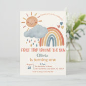 Erste Reise um die Sonne Boho Sonnenschein Geburts Einladung (Stehend Vorderseite)