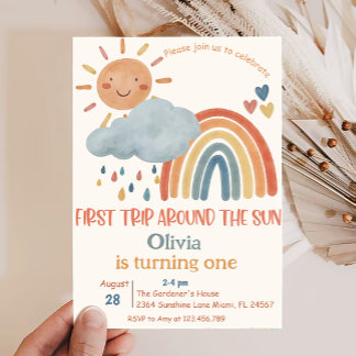 Erste Reise um die Sonne Boho Sonnenschein Geburts Einladung
