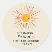Erste Reise um die Sonne Custom 1. Geburtstag Boho Runder Aufkleber (Vorderseite)