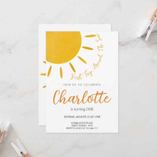 Erste Reise um die Sonne Einladung (Vorderseite/Rückseite Beispiel)