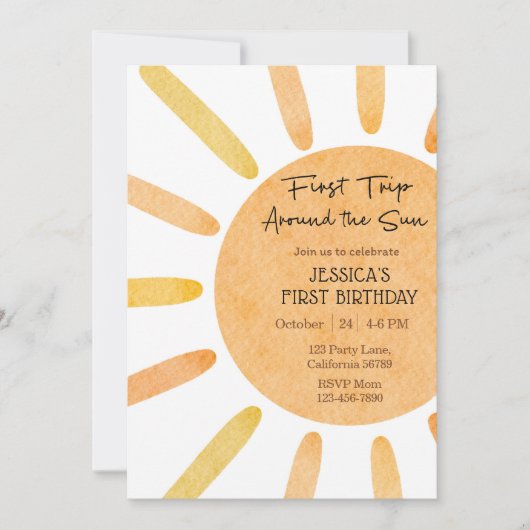 Erste Reise um die Sonne Einladung 1. Geburtstag (Vorderseite)