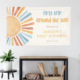 Erste Reise um die Sonne erste Geburtstagsparty Banner