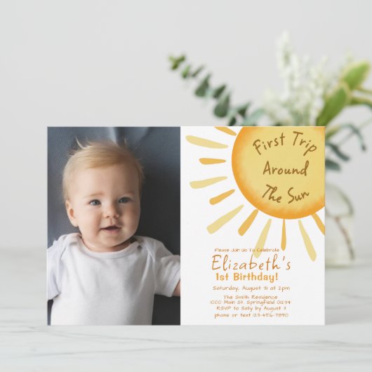 Erste Reise um die Sonne Erstgeburt Einladung (Stehend Vorderseite)