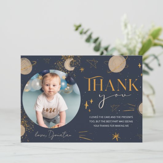 Erste Reise um die Sonne Geburtstag Danke Karte (Stehend Vorderseite)