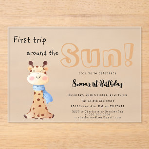 Erste Reise um die Sonne Giraffe 1. Geburtstag Acryleinladungen