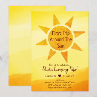 Erste Reise um die Sonne Gold Sonnenschein Geburts Einladung