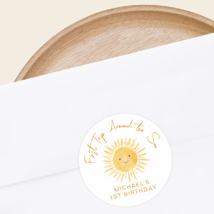 Erste Reise um die Sonne Jungen-Geburtstag Runder Aufkleber