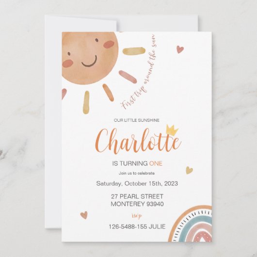 Erste Reise um die Sonne Kleiner Sonnenschein Gebu Einladung (Vorderseite)
