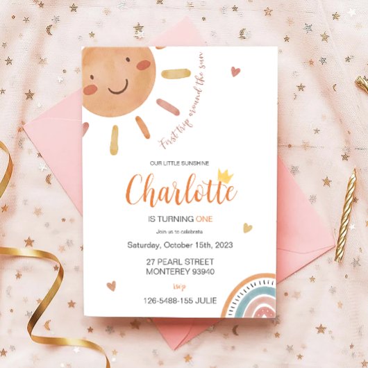 Erste Reise um die Sonne Kleiner Sonnenschein Gebu Einladung